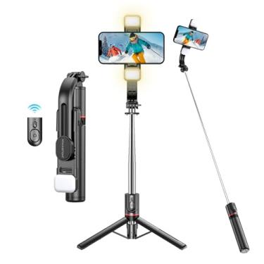 Imagem de H'MASTON Tripe para Celular Pau de Selfie com Iluminação Bastao de Selfie com Controle Remoto Bluetooth e Duplo Luz LED Ajustável ZP-13 (PRETO)