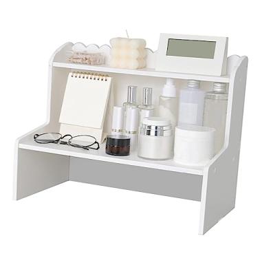 Imagem de Prateleira de Mesa de Madeira, Rack Prático de Armazenamento de Maquiagem, Quarto, Sala de Estar, Organizador de Placa de Plástico e Madeira (Grande)