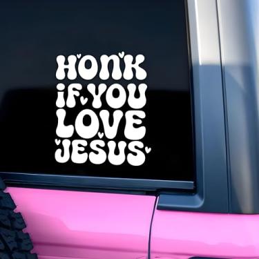 Imagem de Decalque de carro Honk if You Love Jesus Versículo da Bíblia Cristã Presentes Religiosos Espelho de Carro Afirmações Engraçado Vinil Impermeável 20 cm Decalque Decalque Presente para Mamãe Pai Amigo