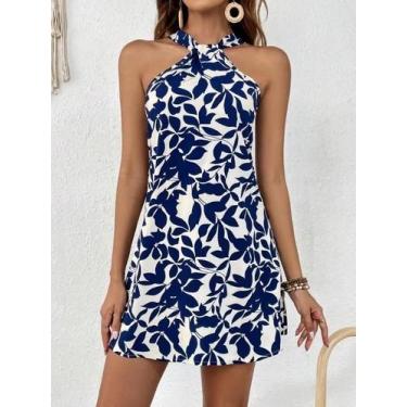 Imagem de Vestido Feminino Com Estampa Tropical, Gola Halter, Costas Nuas, Estil