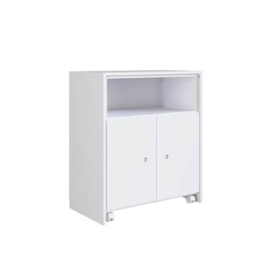 Imagem de Balcão Organizador Multiuso com Mesa Recolhível e Rodízios Funcionale Branco Escritório Cozinha