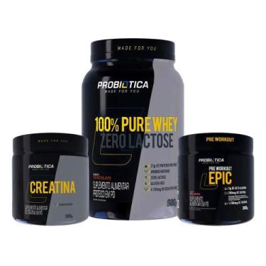 Imagem de Kit Suplementos 100% Pure Whey Zero Lactose 900g + Pré Treino Epic + C