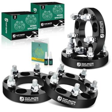 Imagem de YHTAUTO Espaçadores de roda 5 x 4,5 polegadas, compatível com Jeep Grand Cherokee, Wrangler, Ford, Dodge, Lincoln, Mercury, Pontiac Model 5 x 114,3 mm Espaçadores de pneu com parafusos de 1/2" 82,5 mm furo do cubo 5 pinos 4 peças adaptador preto