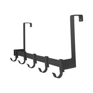Imagem de FantasHome Suporte de gancho acima da porta de 45,7 cm com 5 ganchos móveis, acabamento de ferro macio, para quarto, banheiro, closet, lavanderia e mais - preto
