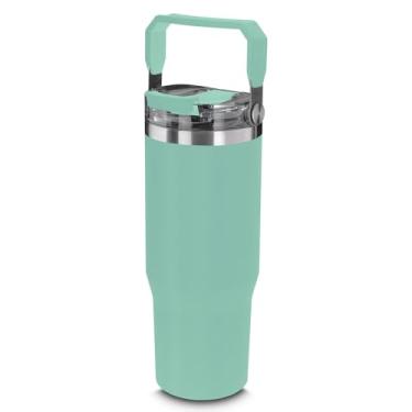 Imagem de Garrafa Térmica 950ml Verde de Aço Inox com alça, Perfeita para Café e Bebidas, água, para academia, com parede dupla