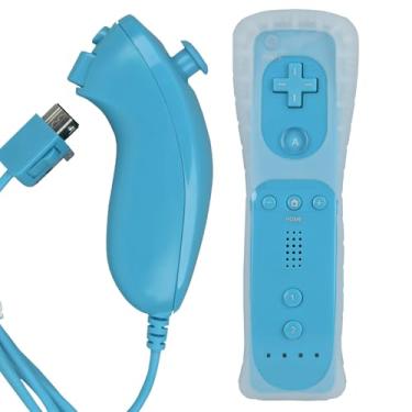 Imagem de ZWP Replacement Remote Controller for Wii & Wii U, Built-in 2 in 1 Motion Plus with Silicon Case and Nunchuck (Blue)