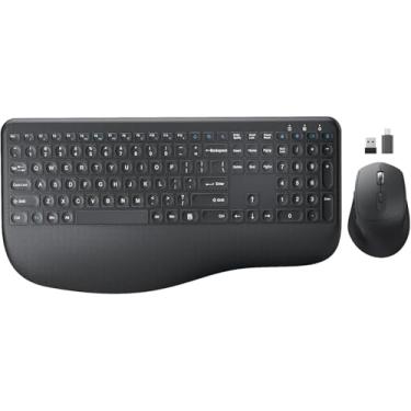 Imagem de Combo de teclado e mouse sem fio, teclado ergonômico EDJO 2,4G de tamanho completo com descanso de pulso e mouse sem fio ajustável de 3 níveis DPI para Windows, Mac OS, desktop/laptop/PC (preto