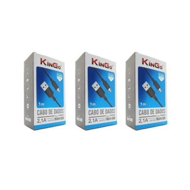Imagem de Kit 3 Cabos Usb V8 Kingo Preto 1M 2.1A Para Galaxy J2 Prime