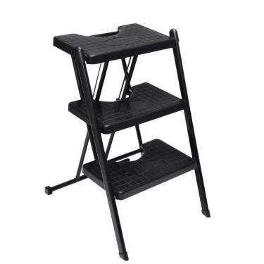 Imagem de Escada Alcance 3 Degraus Dobrável 120 Kg Preta Anodilar