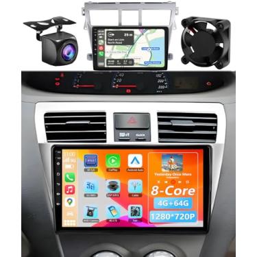Imagem de Rádio estéreo automotivo 8Core 4G + 64G para Toyota Yaris Vios 2007-2013, tela sensível ao toque de 9 polegadas para unidade de rádio Yaris Head com carplay sem fio Android Auto, Bluetooth5.0, 1280 x