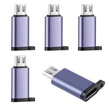 Imagem de 5 peças mini adaptador USB tipo C para micro USB 2.0 conversor conector tipo C fêmea para micro USB macho adaptador conector de substituição suporte carregamento e transferência de dados para receptor