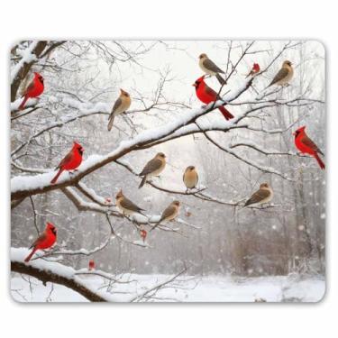 Imagem de Mouse pad gamer Smooffly personalizado, tapete grande de borracha antiderrapante para jogos com bétulas e cardeais de inverno