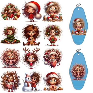 Imagem de Elewins Envoltório UV DTF – 24 folhas de papel de transferência UV DTF para chaveiro e etiquetas de bagagem, impermeável para chaveiro de hotel (meninas peculiares de Natal)