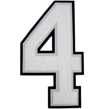 Imagem de 1 Patch de número de chenille branco de 20 cm, aplique de ferro para roupas, jaquetas, mochilas, estilo universitário, número grande, par com adesivos de letras universitárias, borda preta (branco 4)