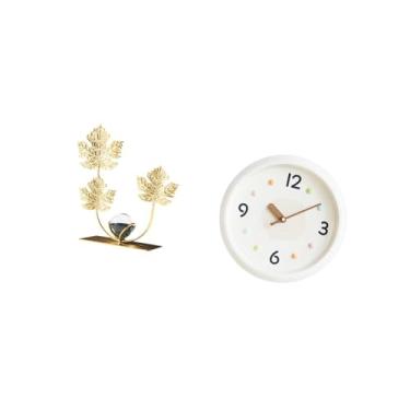 Imagem de Fenteer Estátua de Folhas, Estante, Escultura de Folhas, Relógio de Parede Moderno, Relógio de Parede Redondo, Sem -taque, Silencioso, Grandes Números, D