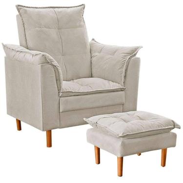 Imagem de Poltrona De Amamentação Com Puff Quarto De Bebê Anny Suede Bege