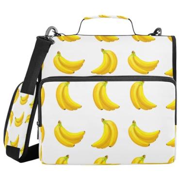 Imagem de STAYTOP Fichário escolar banana amarelo com alça de ombro, anéis de vedação de 3,8 cm, capacidade para 600 folhas, pasta de arquivos expansível, vários bolsos e organizador de armazenamento