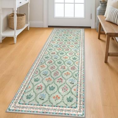 Imagem de KILOCOCO Tapete de corredor de 5 x 15 cm, tapete marroquino lavável para corredor, corredor, tapete de cozinha de lã sintética, 1,8 m, antiderrapante, para lavanderia, quarto, verde