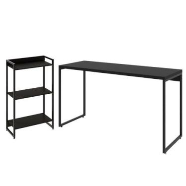 Imagem de Kit Escritório Estante 3 Prateleiras Com Mesa 135Cm Onix - LYAM DECOR