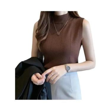 Imagem de Blusa Feminina Sem Mangas Em Malha Sólida Elástica Moda Coreana Primav