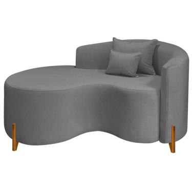 Imagem de Divã Recamier Curvo Sala De Estar Recepção Inglaterra 150cm Pés Madeira Lado Esquerdo Bouclé Cinza