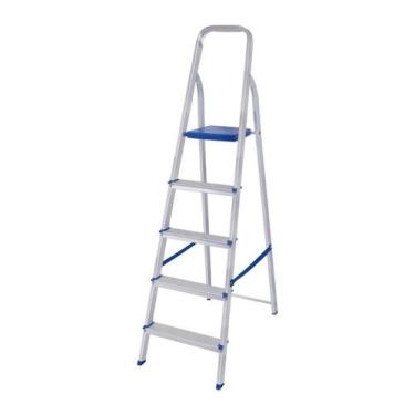 Imagem de Escada 5 Degraus 120kg Dobrável Alumínio Mor