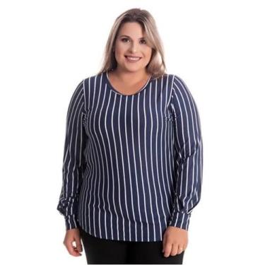 Imagem de Blusa Viscose Crepe Listrada Cereja Rosa 85163, Azul, GG