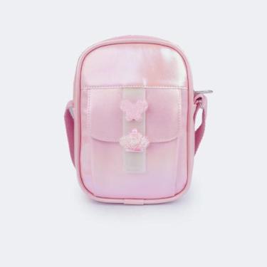 Imagem de Bolsa Infantil Feminina com Pin Rosa Holográfico Pampili, Rosa