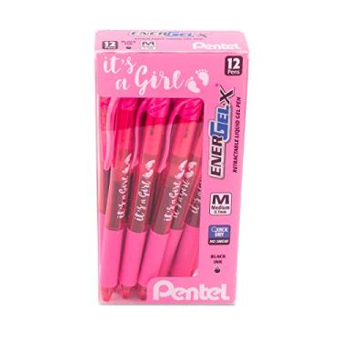 Imagem de Pentel Caneta de gel retrátil EnerGel-X, linha média, tinta rosa - It's a Girl! Caixa de dúzia (BL107PPC12)
