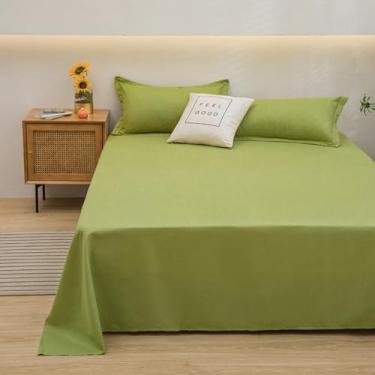 Imagem de Lençol plano de 1 unidade para cama de casal Lençóis lisos de cor sólida Lençóis planos individuais/Queen/King Lençóis planos macios para casa, verde claro, 120 x 230 cm 1 unidade