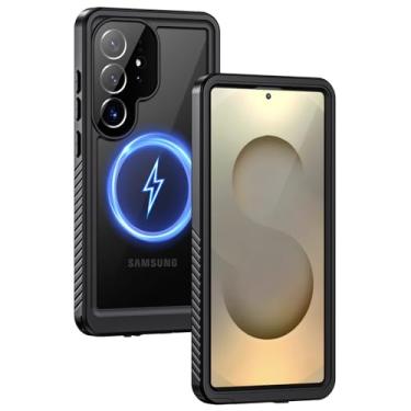 Imagem de Lanhiem Capa magnética para Samsung Galaxy S25 Ultra, IP68 impermeável, à prova de poeira, protetor de tela integrado, capa robusta à prova de choque para Galaxy S25 Ultra 5G de 6,9 polegadas,