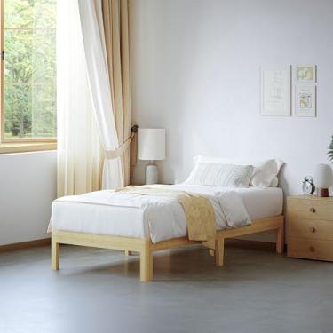 Imagem de Hanidre Estrutura de cama de solteiro resistente de madeira de bambu de 30,5 cm, sem necessidade de mola, plataforma para cama de solteiro com suporte de ripas de metal, fácil de instalar, sem ruído,