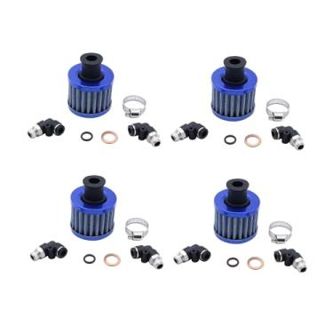 Imagem de 4 peças/conjunto SHLPDFM Blue 12 mm filtro de entrada de ar frio Turbo ventilação cárter tampa de válvula de respiro de carro universal para carro e motocicleta