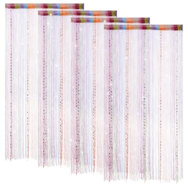 Imagem de Pacote com 4 cortinas decorativas com contas para porta, divisória de quarto com franjas penduradas, painel de parede, boho, borla, tela com 5 fileiras de contas para porta janela e armário de parede