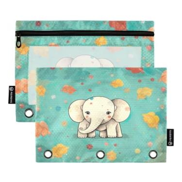 Imagem de Wassud Elefante em fundo vintage turquesa, pacote com 2 pastas para fichário, pastas de bolso com 3 furos, organizador de fichários para casa, escritório