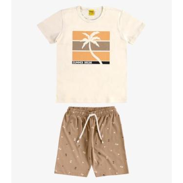 Imagem de Conjunto Camiseta com Bermuda Meia Malha Rovi Kids Bege, 2, Bege