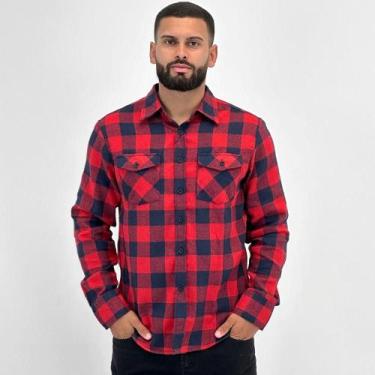 Imagem de Camisa Sea Surf Manga Longa Xadrez Flanela Masculina, M, Marinho, Verm