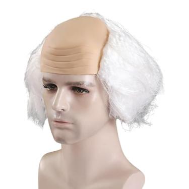 Imagem de Colaxi Velho homem careca peruca boné halloween cosplay circunferência da cabeça 58 60 60cm traje festa peruca calvície cientistas loucos peruca para namoro, branco