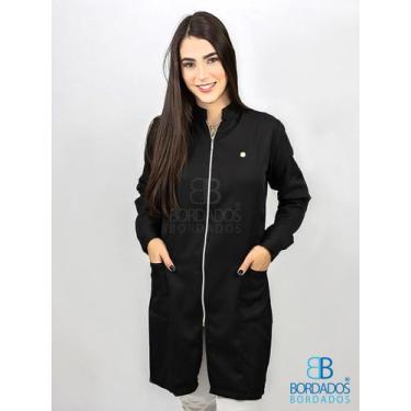 Imagem de Jaleco Feminino Acinturado Gabardine Gola Padre com Ziper - Bordados B