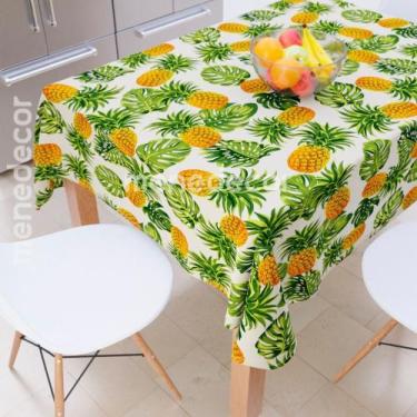 Imagem de Toalha de Mesa Quadrada Estampada Abacaxi Bege 4 Lugares - Menedecor
