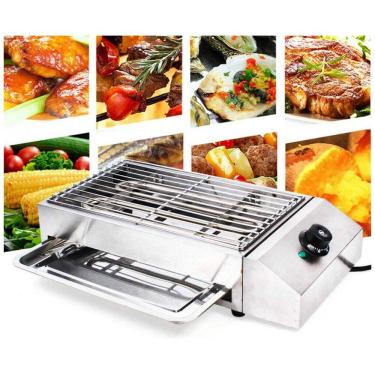 Imagem de Churrasqueira Grill Elétrica até 6 Porções em Aço Inoxidável, 110V 2800W, YIYIBYUS, Prata