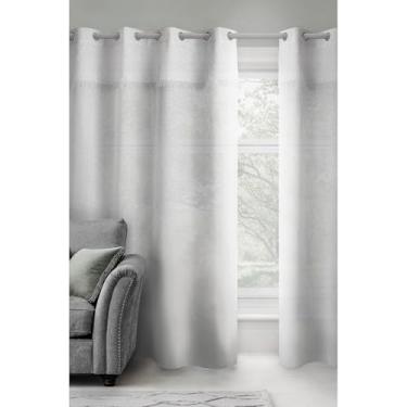 Imagem de Safdie & Co. Cortina transparente branca com aparência de linho 213 cm de comprimento, 1 painel. Cortina de janela Cortina de porta de pátio. Cortinas para Ventanas. Cortina cinza