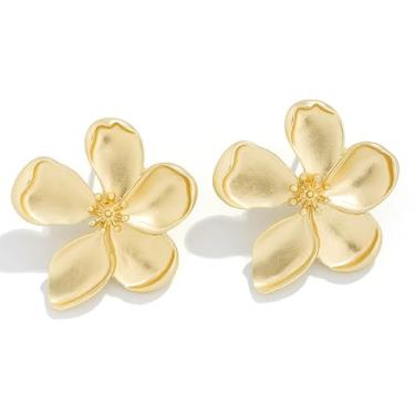 Imagem de Brincos de flor dourados, brincos de borla de folha de ginkgo biloba, brincos grandes de metal, brincos boêmios, pétalas em camadas, joia floral para mulheres, Large, Zinco, Liga metálica.