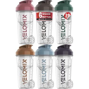 Imagem de VELOMIX Pacote com 6 - Garrafa coqueteleira de proteína de 800 ml para misturas de proteína - batedor de 6 x arames | Coqueteleira à prova de vazamento para shakes de proteína | Pacote de garrafa