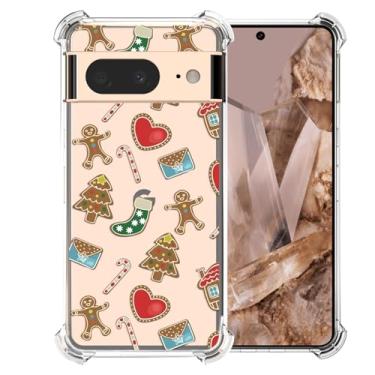 Imagem de CAROKI Capa de celular de Natal para Google Pixel 8 - Capa protetora de TPU transparente transparente com estampa de biscoito do Papai Noel, capa fofa à prova de choque para meninos e meninas (16,2