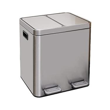 Imagem de Caixotes de lixo, lixo e reciclagem 28L Latas de lixo classificadas cozinha doméstica aço inoxidável grande capacidade comercial footdal com tampa escritório externo balde duplo escritório