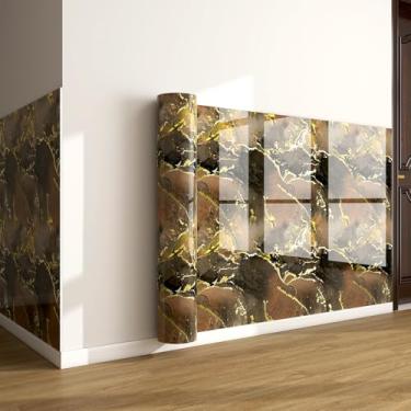 Imagem de Papel de parede de imitação de grão de madeira com textura de mármore de folha dourada autoadesivo à prova d'água e papel de parede à prova de umidade para sala de estar banheiro e cozinha renovação