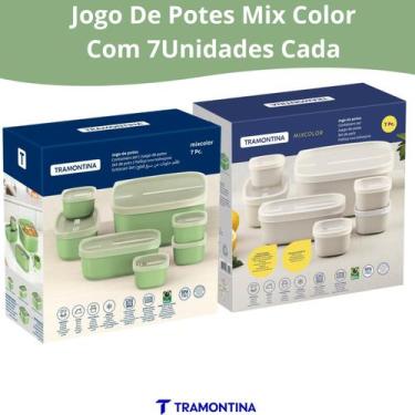 Imagem de Kit Potes Tramontina MixColor 7pçs Verde Sálvia ou Algodão Antimicrobi