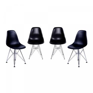 Imagem de Kit 4 Cadeiras Base Cromada Dkr OR Design Preto/Cromado