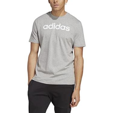 Imagem de adidas Camiseta masculina Essentials com logotipo bordado linear de jérsei único, Cinza médio mesclado, Large